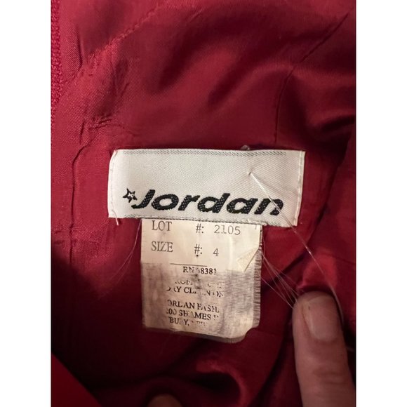 Jordan Red Satin Sleeveless V-Neck Formal Evening Gown with Train Size 4 - Picture 7 of 7